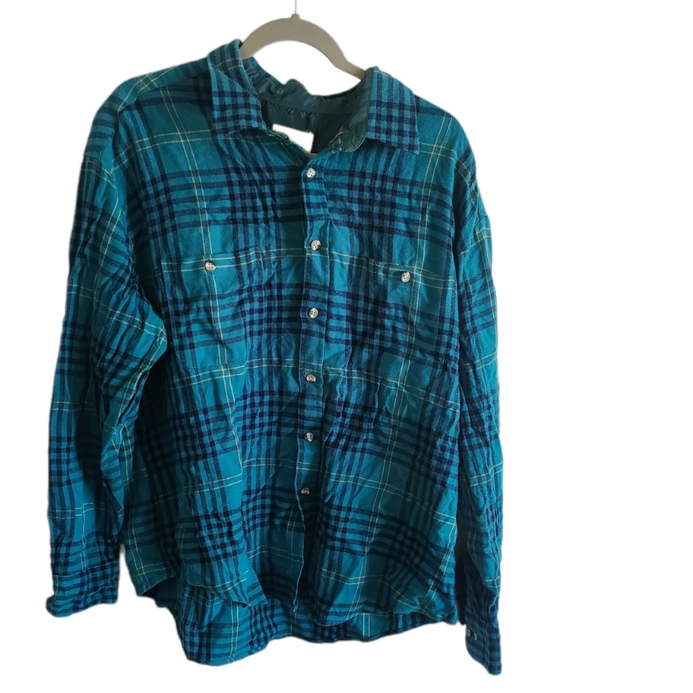 Windridge Vintage Plaid  Teal Flannel Big and Tall